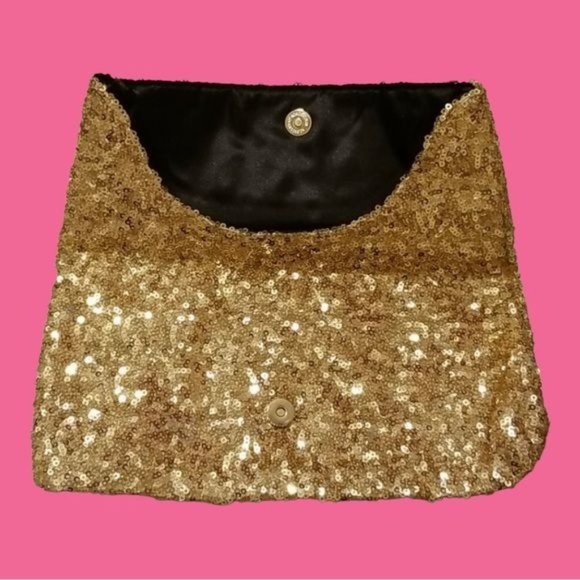 VICTORIA'S SECRET Gold Sequin Clutch, Evening, Makeup, Hand Bag, PURSE - Picture 3 of 8